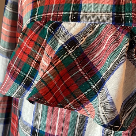J. Crew women’s plaid pattern blouse top cotton ruffle, metallic accent relax S - Picture 4 of 11